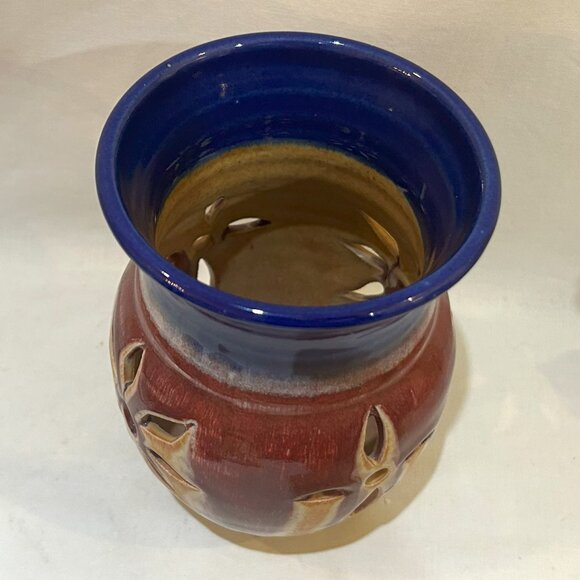 VTG Walt Glass Art Pottery Cut-out Luminary Candle Votive Holder Signed - Picture 7 of 9